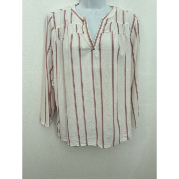 Splendid Linen Blend Blouse Medium White Pink Stripe Peasant Boho Beachy - Picture 1 of 7